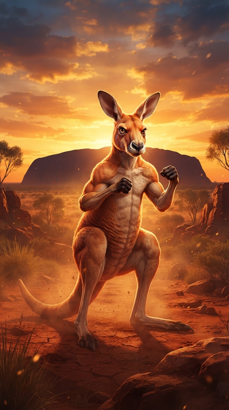 Outback kangaroo pokie at golden sunset